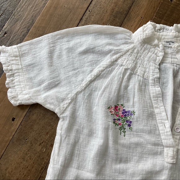 White Vintage Peasant Blouse Size 2 Hand Embroidered Cottage Couture - Picture 9 of 14